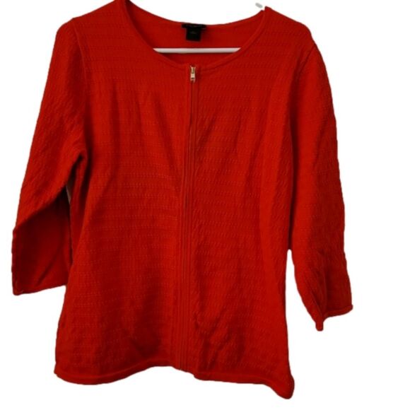Ann Taylor Large Red Zip Up Blouse 3/4 Sleeve office dressy textured EUC - Picture 1 of 8